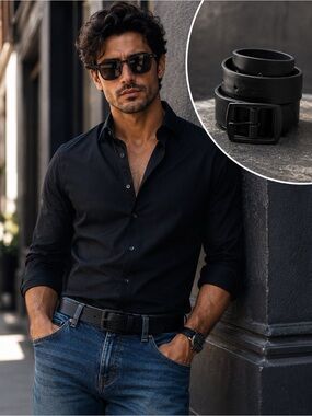 NWT Black PU Leather Belt | Matte Black Buckle | Modern Minimalist Style